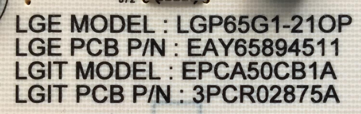 FUENTE DE PODER PARA TV LG OLED / NUMERO DE PARTE EAY65894511 / LGP65G1-21OP / EPCA50CB1A / 3PCR02875A / 65894511 / PANEL AC650AQL / MODELOS OLED65G1PUA / OED65G1PUA.DUSOLJR / OLED65G1PUA.DUSPLJR / OLED65G1PUA.BUSLWJR - Imagen 3